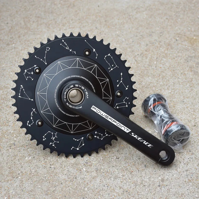 SKEACE Powerpoint Hollowtech Crankset, Fixie Crank, Single Speed Fixed Gear Bike, Track Bicycle Chainwheel, 49T, 165mm, 144BCD