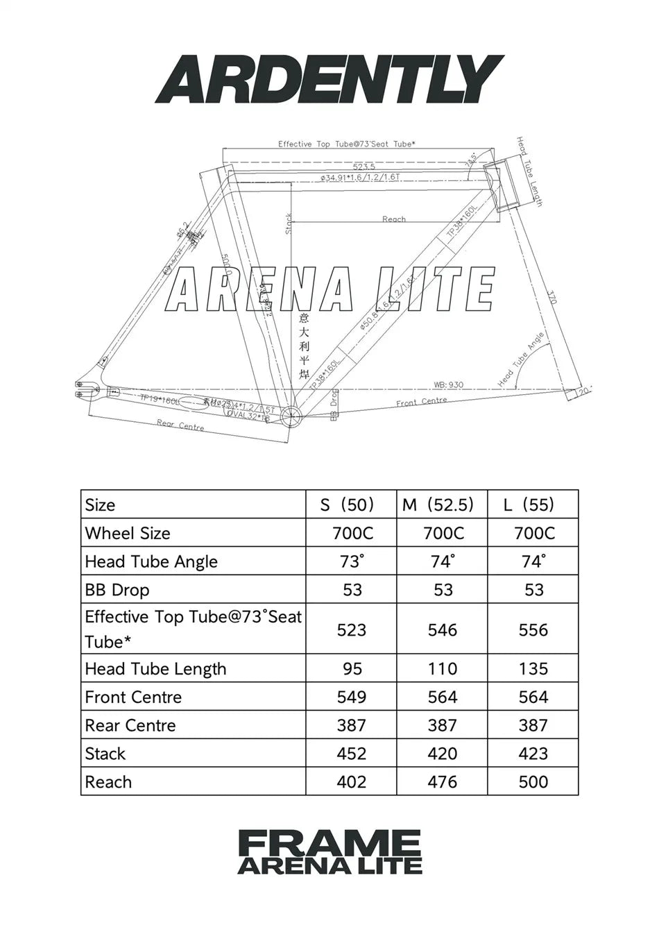 Ardently Lite Frameset 700C Aluminum Fixed Gear Frame & Fork Track Fixie Bike 50CM 52.5CM 55CM Single Speed Bicycle Parts