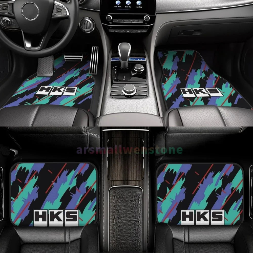 HKS Retro Pattern 4PCS Crystal Velvet Women's Car Floor Mat, Anti Fouling Car Floor Mat Car Interior Accessories