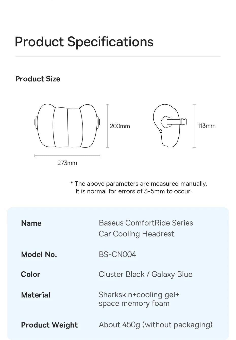 Baseus Car Cooling Headrest Lumbar Pillow 3D Memory Foam Neck Waist Pillow Seat Breathable Ergonomic Design Neck Lumbar Cushion