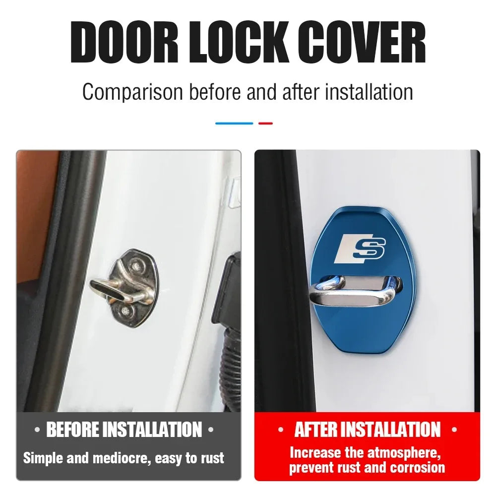 4pcs/Car Door Lock Cover Stickers for Audi SLine A6 A4 A3 A5 A7 A1 S3 S4 S7 S8 S5 S6 RS6 RS3 RS4 RS5 RS7 SQ5 Q2L Q5L A4L A6L TT