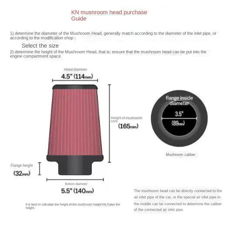 2.5 3 3.5 4 Inch Car Intake Air Filter for K&N 14084-2 Universal High Flow Cone 102 89 76 70 63.5 60mm KN Tapered Mushroom Head