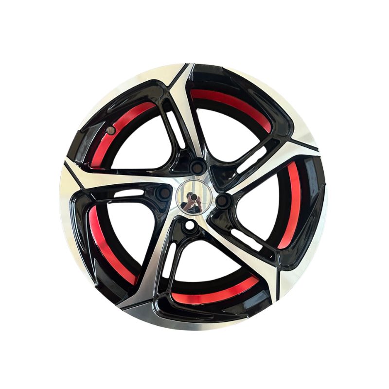 15" Matte Black with Laser Red Alloy Rim - 4x100 PCD, 6.5" Width, 35mm Offset, 67.1mm Center Bore - Part No. 151068N