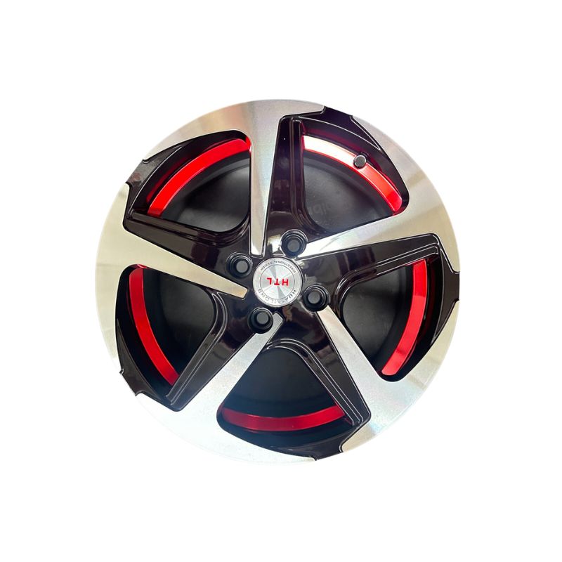 15" Matte Black with Laser Red Alloy Rim - 4x100 PCD, 6.5" Width, 35mm Offset, 67.1mm Center Bore - Part No. 151082N