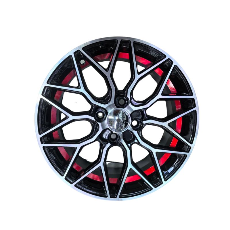 15" Matte Black with Laser Red Alloy Rim - 4x100 PCD, 6.5" Width, 35mm Offset, 67.1mm Center Bore - Part No. 151083N
