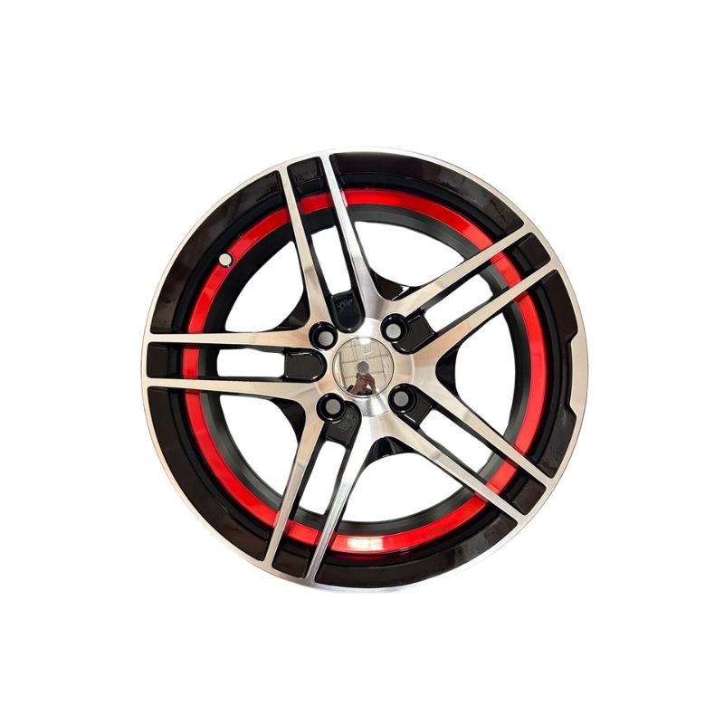 15" Matte Black with Laser Red Alloy Rim - 4x100 PCD, 6.5" Width, 35mm Offset, 67.1mm Center Bore - Part No. 155025H