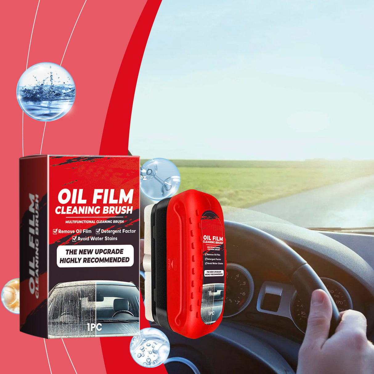 Automotive Oil Film Cleaning Brush, Windshield Cleaner Tool, All In One Wipe On Oil Film Remover, Car Glass Oil Film Cleaner With Reusable Foam Sprayer