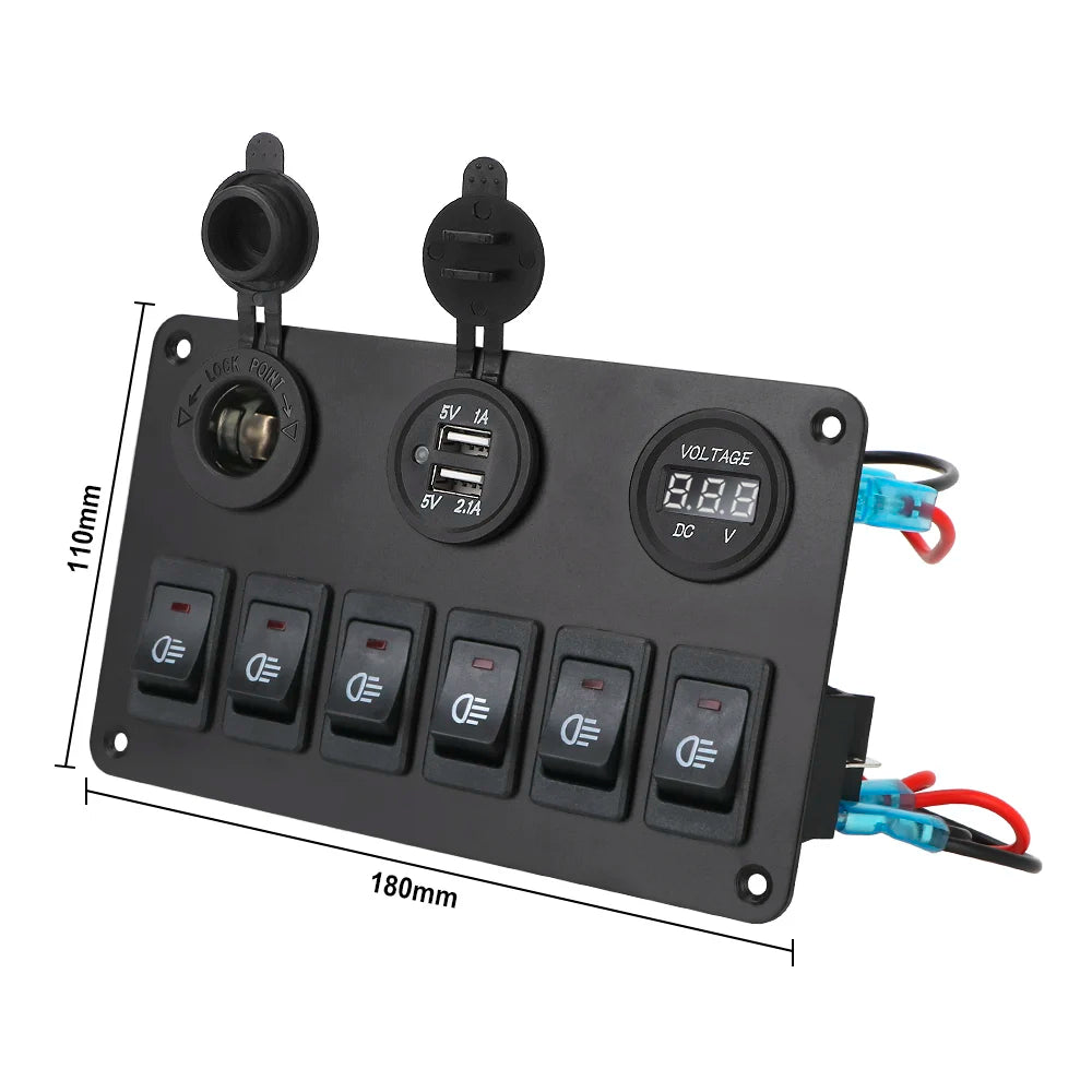 24V 12V Switch Panel 6 Buttons USB Chargers Car Light Toggle Truck Power Adapter Accessories For Boat Marine Trailer RV Caravan