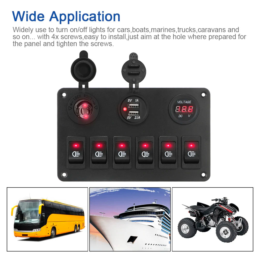 24V 12V Switch Panel 6 Buttons USB Chargers Car Light Toggle Truck Power Adapter Accessories For Boat Marine Trailer RV Caravan