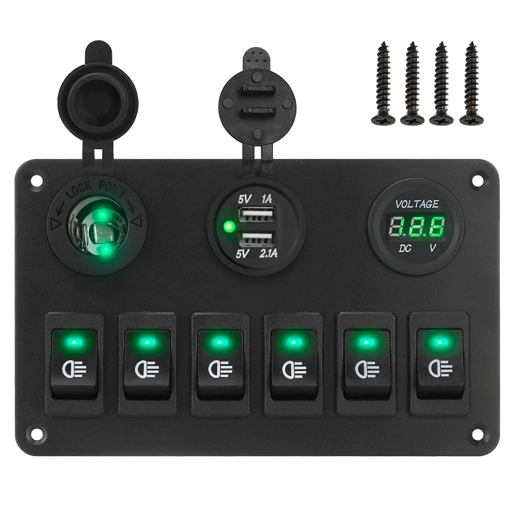 24V 12V Switch Panel 6 Buttons USB Chargers Car Light Toggle Truck Power Adapter Accessories For Boat Marine Trailer RV Caravan