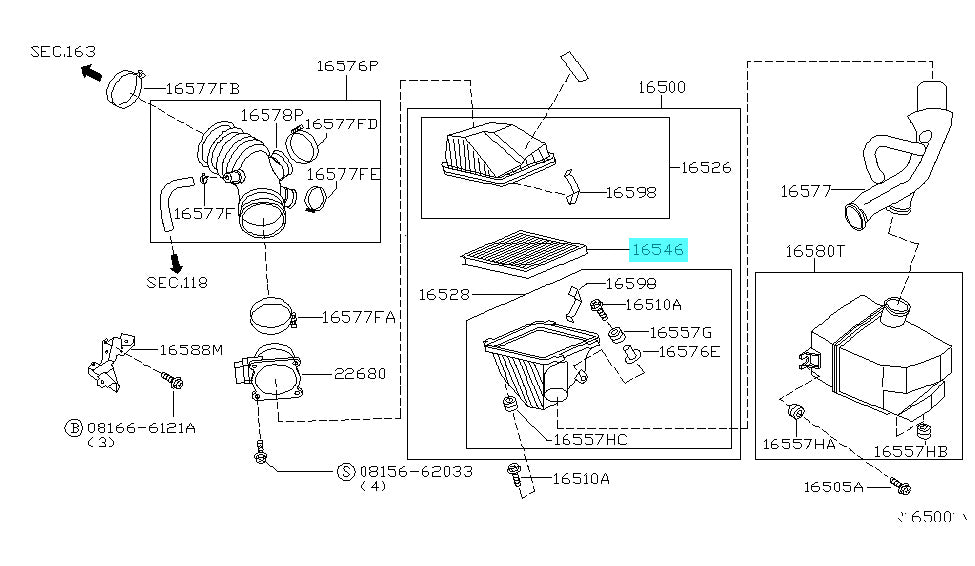 Nissan Air Filter 16546-0Z000 (200SX (1995-1999), Altima (1993-2018), Frontier (1998-2004), Maxima (2004-2008), Murano (2015-2024), Pathfinder (2013-2017), Quest (2004-2010), Sentra (1995-2006), Stanza (1993-1997), Xterra (2000-2004)