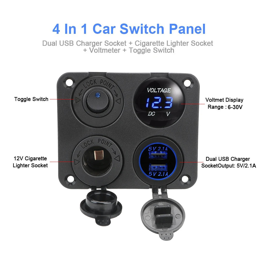 24V 12V Switch Panel 6 Buttons USB Chargers Car Light Toggle Truck Power Adapter Accessories For Boat Marine Trailer RV Caravan