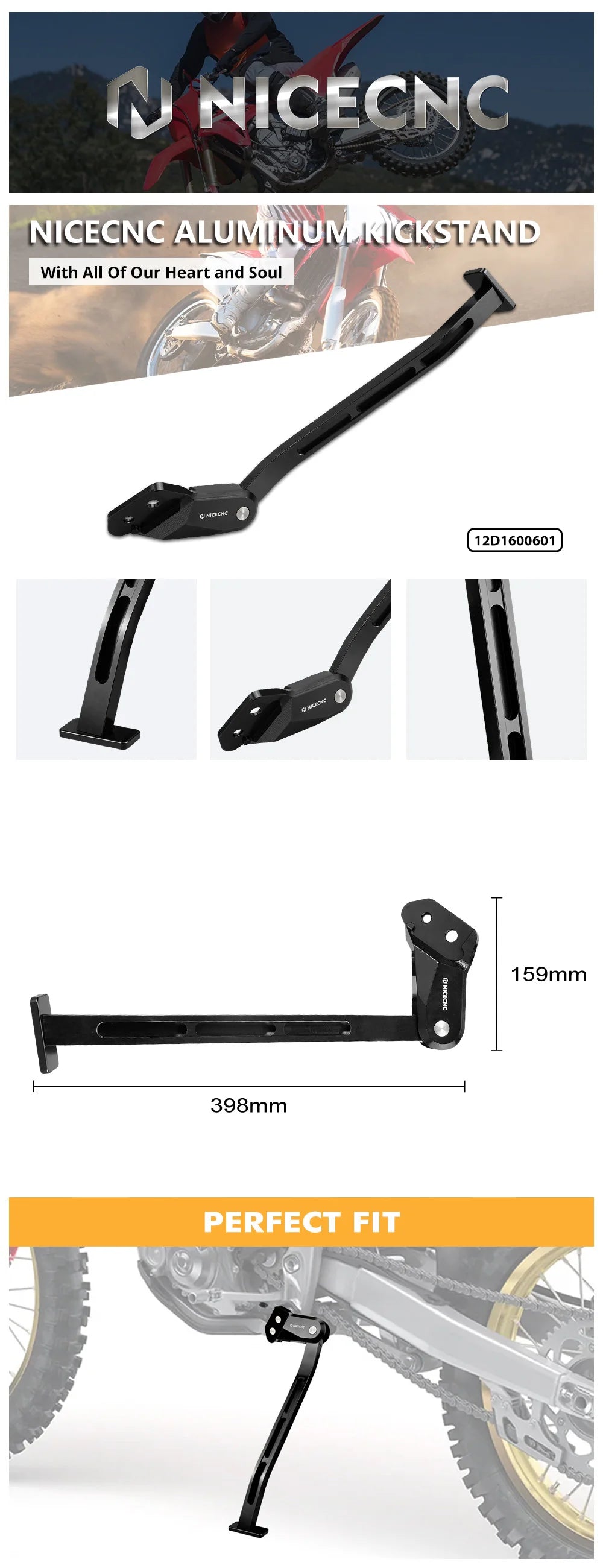 For 2019-2024 Honda CRF250R CRF450R Kickstand Side Stand 15mm/0.6in Thickened CRF250RX CRF450RWE 2024 CRF 450R 250R 250RX 450RWE