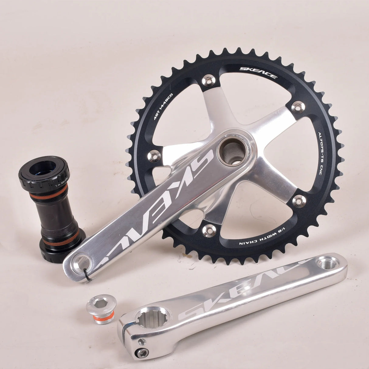 SKEACE Hollowtech Crankset, Fixie Crank, Single Speed Fixed Gear Bike Parts, Track Racing Bicycle Chainring, 48T, 165mm, 144BCD