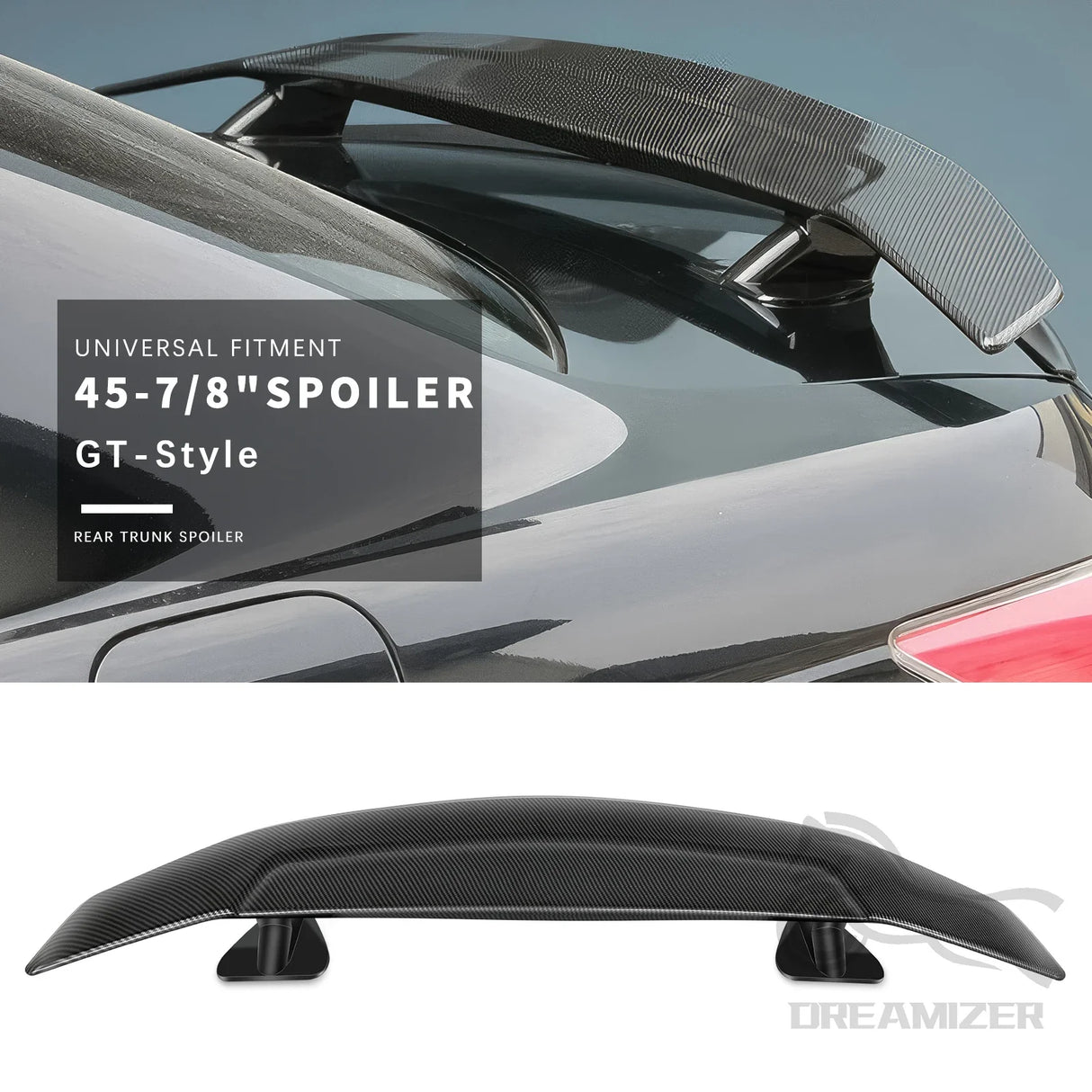 47" GT Style Carbon Fiber Black Look Universal Use Rear Trunk Lid Car Spoiler Wings For Mostly Sedan Coupe Vehicles