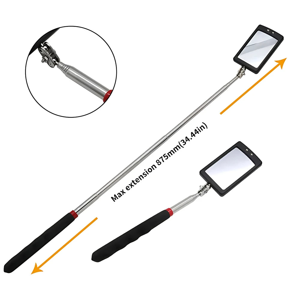 360° Inspection Mirror LED Light Telescoping Mirrors Extend Mechanic Tools Inspection Mirror Telescopic Handle Repairing Tools