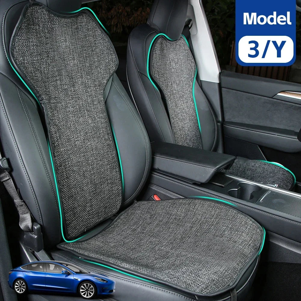 Car Flax Seat Pad Cover Comfortable Non-slip Breathable Front Rear Seatback Cushion For Tesla Model 3 Model Y