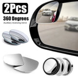 2Pcs Round Frame Convex Blind Spot Mirror Safety Driving Wide-angle 360 Degree Adjustable Clear Rearview Mirror Car Accessories