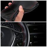 SEAMETAL Genuine Leather Car Steering Wheel Cover with Needles Thread DIY Braid 37-38cm Anti-Slip Cowhide Steer-Wheel Protector