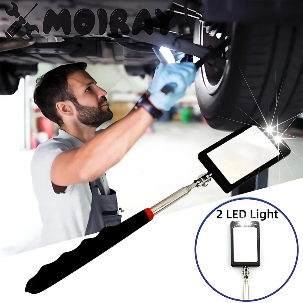 360° Inspection Mirror LED Light Telescoping Mirrors Extend Mechanic Tools Inspection Mirror Telescopic Handle Repairing Tools