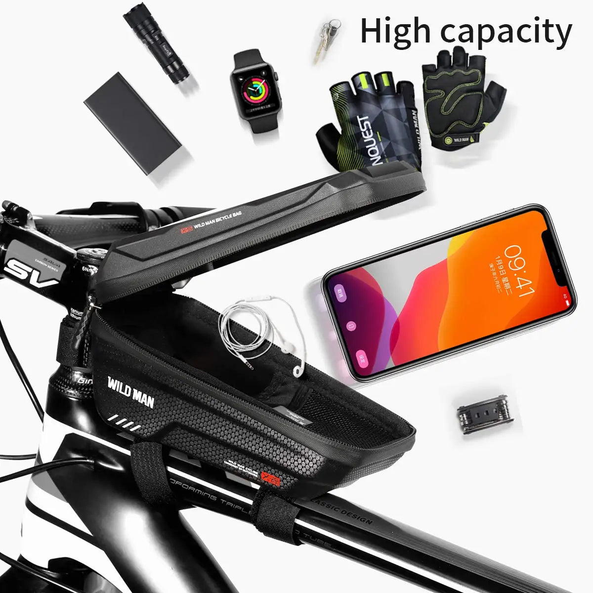 WILD MAN New Bike Bag Frame Front Top Tube Cycling Bag Waterproof 6.6in Phone Case Touchscreen Bag MTB Pack Bicycle Accessories