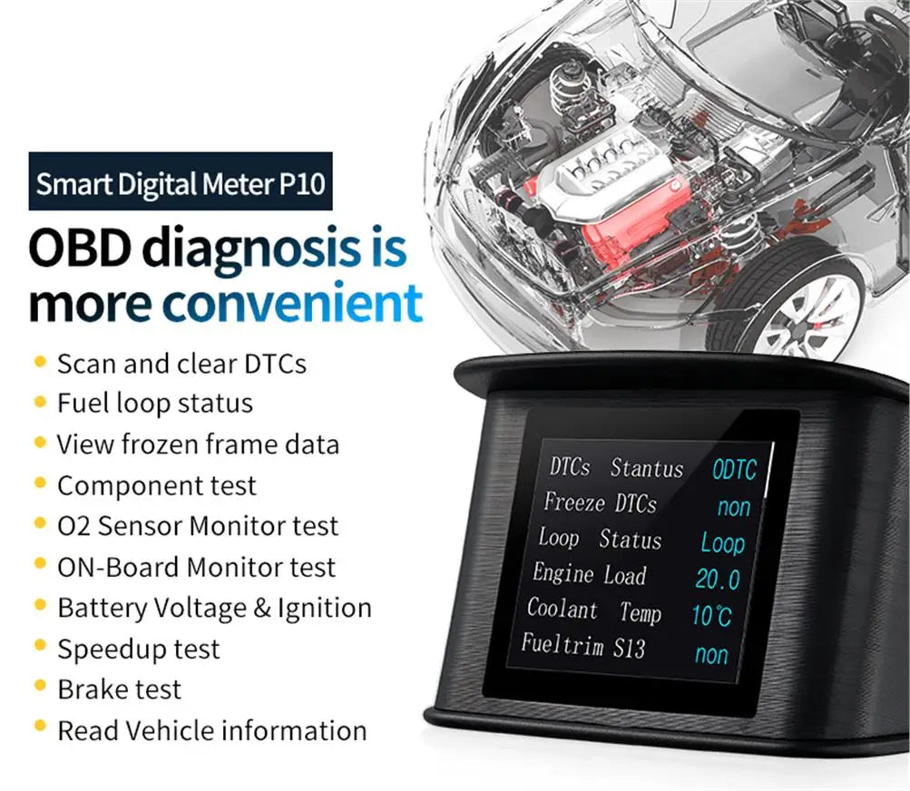 P10 PRO Car OBD2 Head Up Display Digital Speedometer On Board Computer Overspeed Alarm Engine Fault Code Electronic Accessories