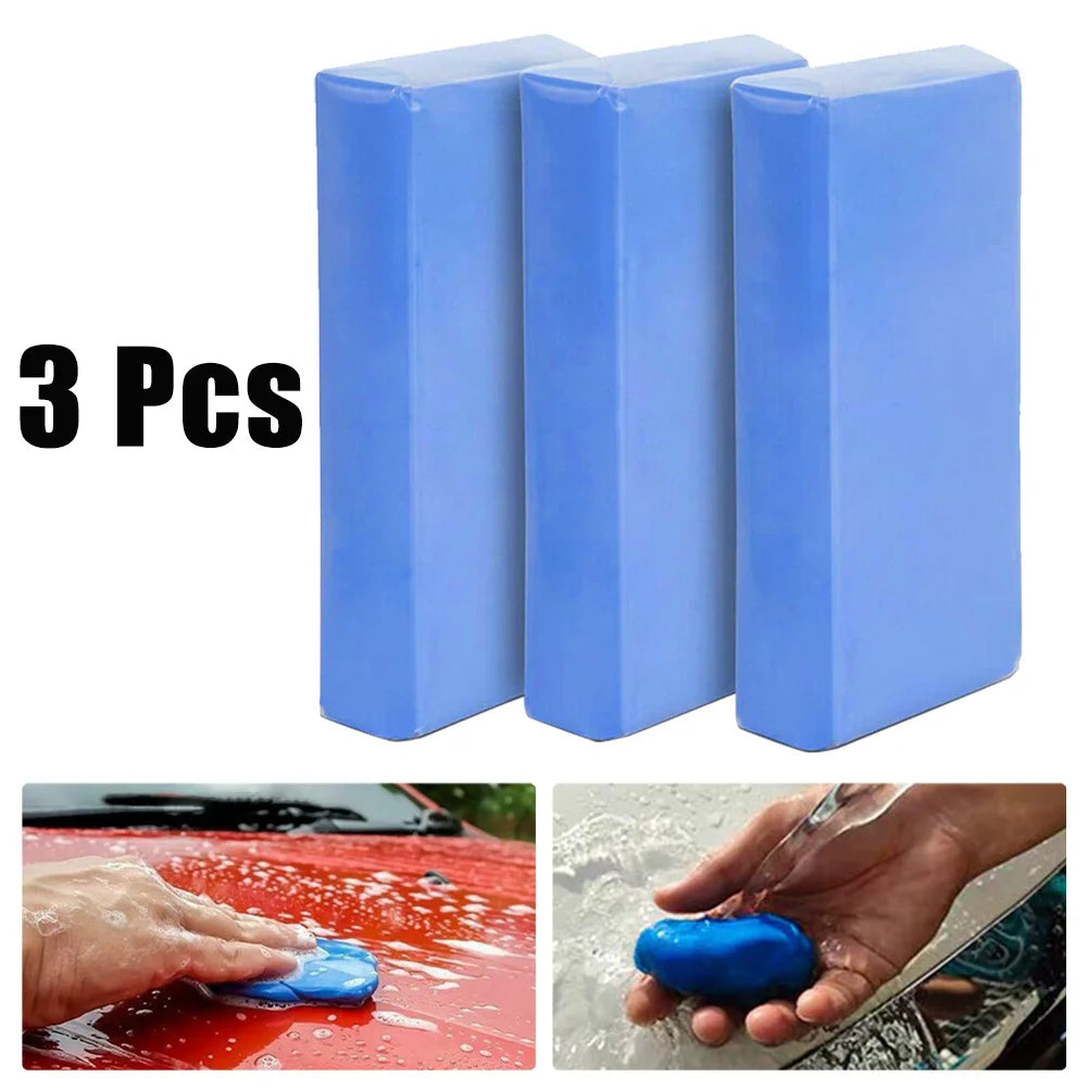 3 Pcs Car Clay Cleaning Bar Detailing Waxing Polish Treatment Fine Grade Blue Vehicle Wash Mud Fit Auto Glass Stains Rust Oil