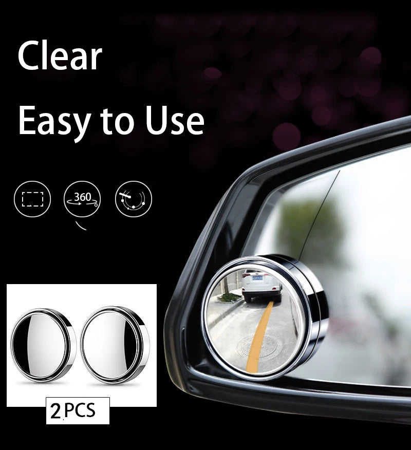 2Pcs Round Frame Convex Blind Spot Mirror Safety Driving Wide-angle 360 Degree Adjustable Clear Rearview Mirror Car Accessories