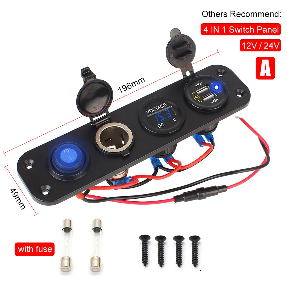 24V 12V Switch Panel 6 Buttons USB Chargers Car Light Toggle Truck Power Adapter Accessories For Boat Marine Trailer RV Caravan