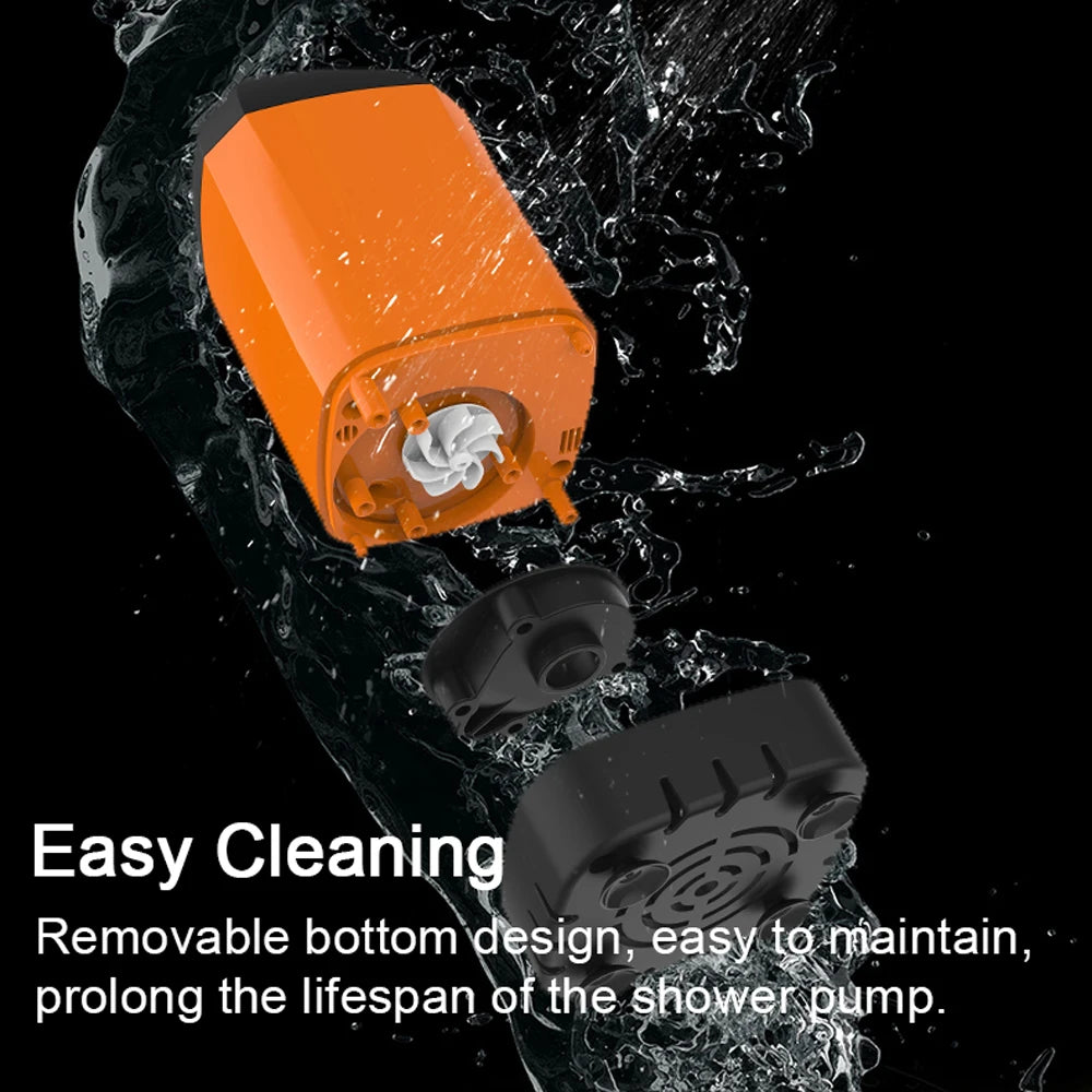 Outdoor Camping Shower IPX7 Waterproof Orange with Digital Display Portable Electric Shower Pump for Hiking Travel Pet Watering