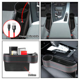 Car Organizer Auto Crevice Pocket USB Chargers Phone Bottle Cups Holder Seat Gap Slit Leather Storage Box Car Accessories