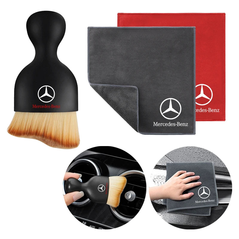 Car Towel Suede Double-sided Car Cleaning Cloth with Car Detail Cleaning brush for Mercedes benz A B R G Class w204 W251 W463