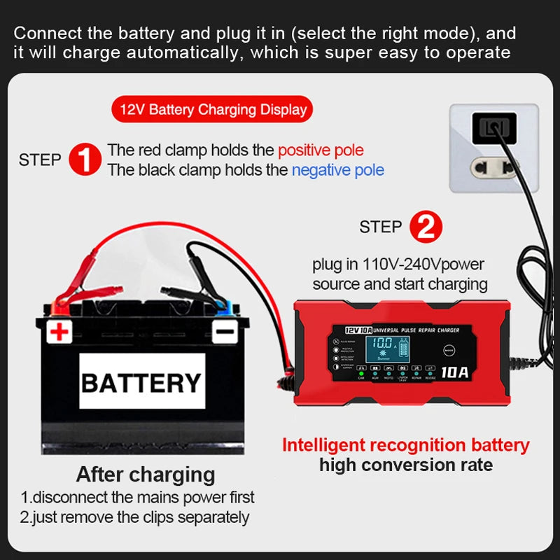 12V 10A Car Battery Charger 14.6V 10A Iron Lithium Charger For Lifepo4 Lead Acid AGM GEL PB Lithium Battery Pulse Repair