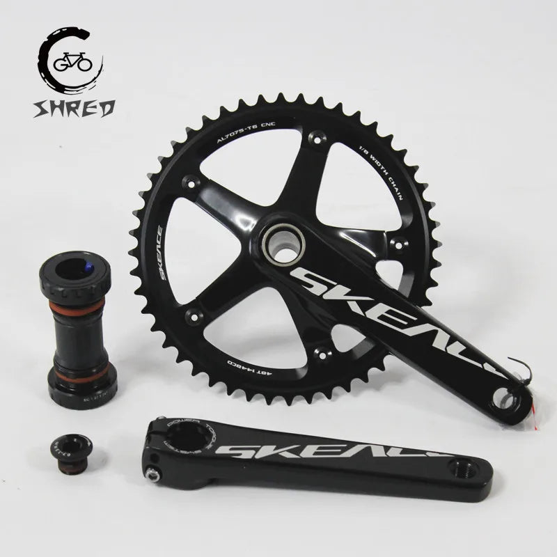 SKEACE Hollowtech Crankset, Fixie Crank, Single Speed Fixed Gear Bike Parts, Track Racing Bicycle Chainring, 48T, 165mm, 144BCD