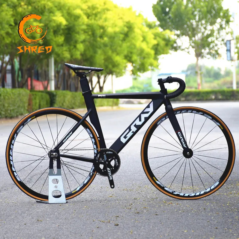 Gray 700C Fixed Gear Bike 48/52/56cm Fixie Single Speed Racing Road Bicycle Aluminum Frame Carbon Fork With 48T Crankset V Brake