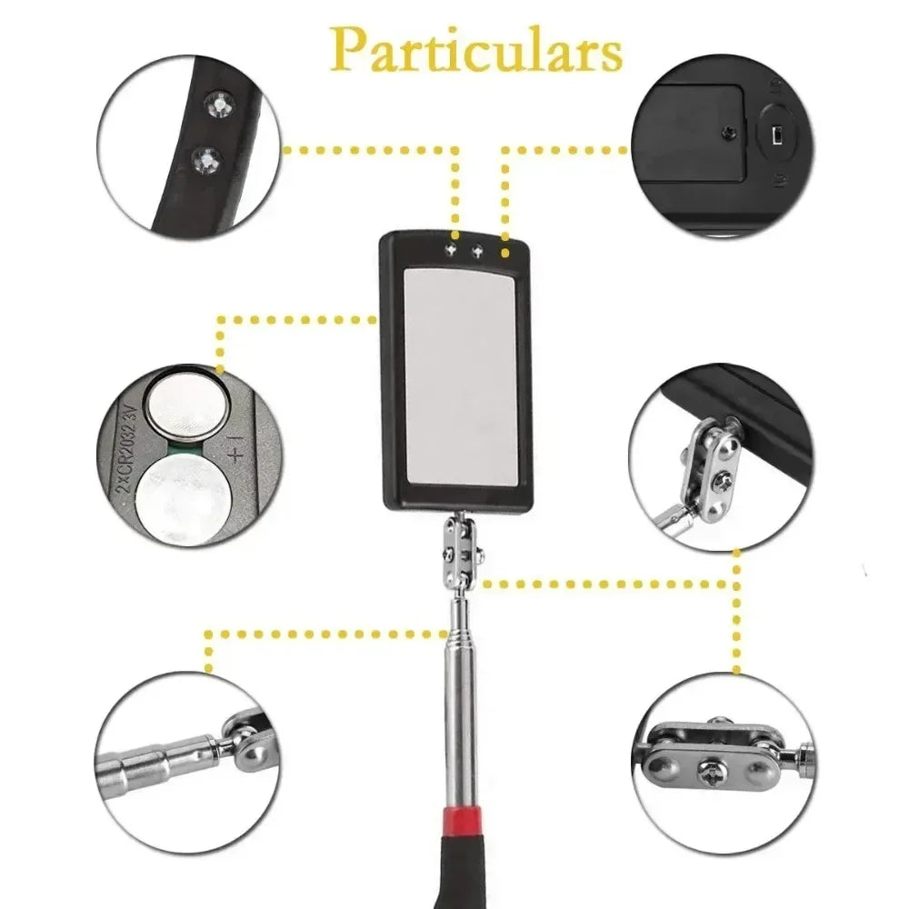 Inspection Mirror LED Light Telescoping Mirrors 360 Rotation Mechanic Tools Magnetic Mirror Telescopic Handle Repairing Tools