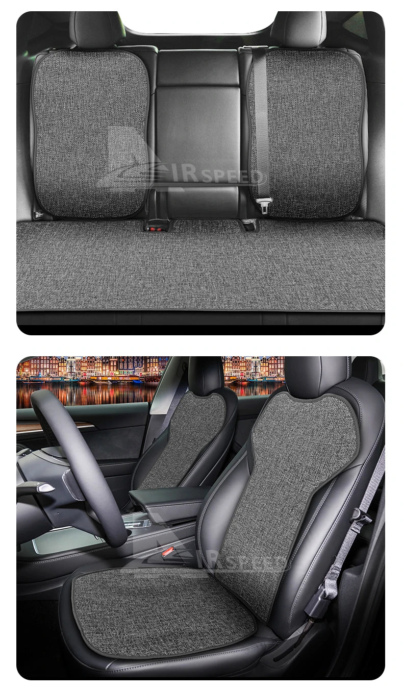 Ice Silk Linen Car Seat Cushion For Tesla Model 3 2017-2023 Car Front Rear Back Seat Covers Breathable Sweatproof Four Seasons