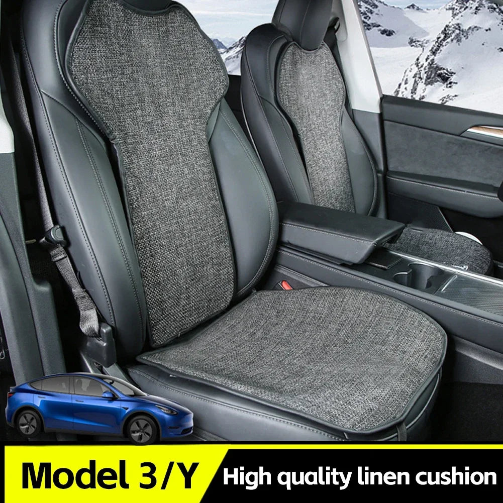 Car Flax Seat Pad Cover Comfortable Non-slip Breathable Front Rear Seatback Cushion For Tesla Model 3 Model Y