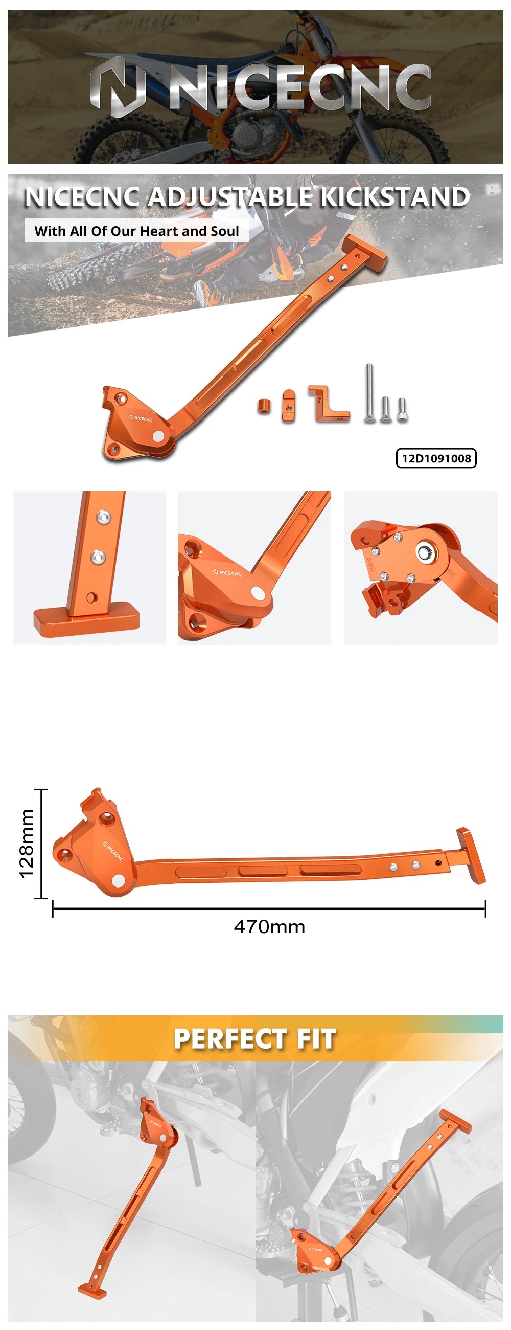 For 2016-2024 KTM SX-F 450 25MM Adjustable Kickstand Side Stand For GasGas MC 125 250F 450F 2021-2024 Husqvarna FC 250 350 450