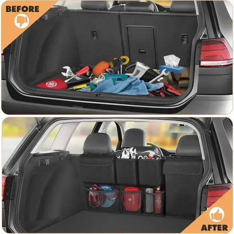 Universal Car Trunk Organizer Large Capacity Oxford Cloth Rear Seat Storage Cargo Rack Removable Seat Back Hanging Organizer