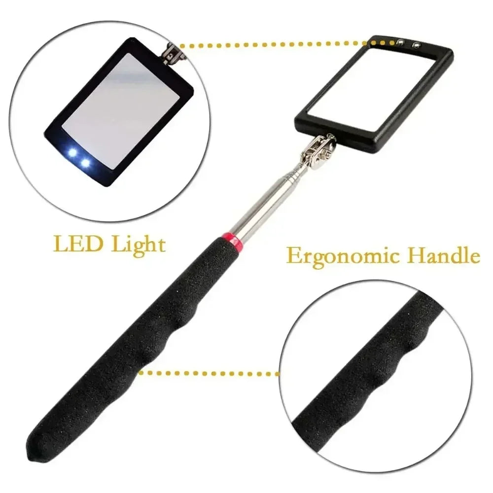 Inspection Mirror LED Light Telescoping Mirrors 360 Rotation Mechanic Tools Magnetic Mirror Telescopic Handle Repairing Tools