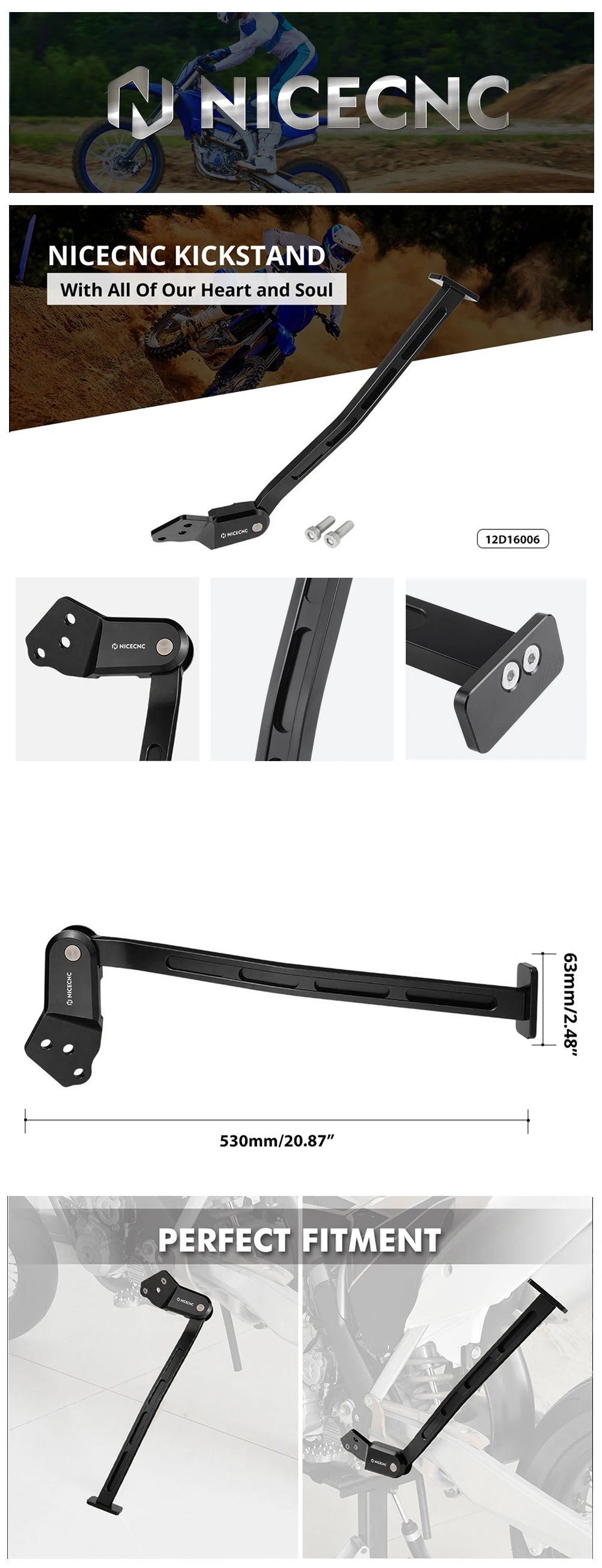 CNC Aluminum Kickstand Side Stand For Yamaha YZ450F 2014-2022 YZ250F 2014-2023 2022 2021 2020 2019 2018 YZ 250F 450F Accessories