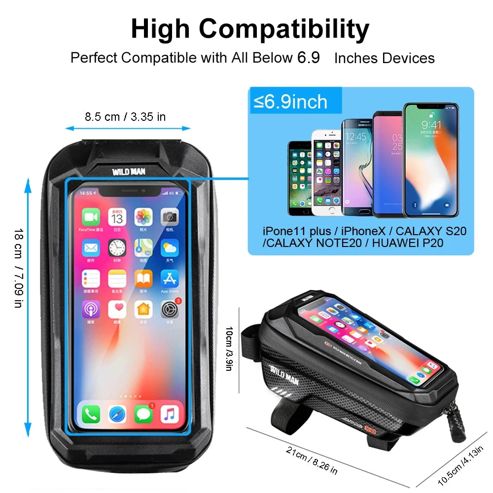 WILD MAN New Bike Bag Frame Front Top Tube Cycling Bag Waterproof 6.6in Phone Case Touchscreen Bag MTB Pack Bicycle Accessories