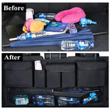 Car Trunk Organizer Rear Seat Back Storage Bag Net High Capacity Hanging Tidying Interior Pouch Auto Accessories Supplies Tools