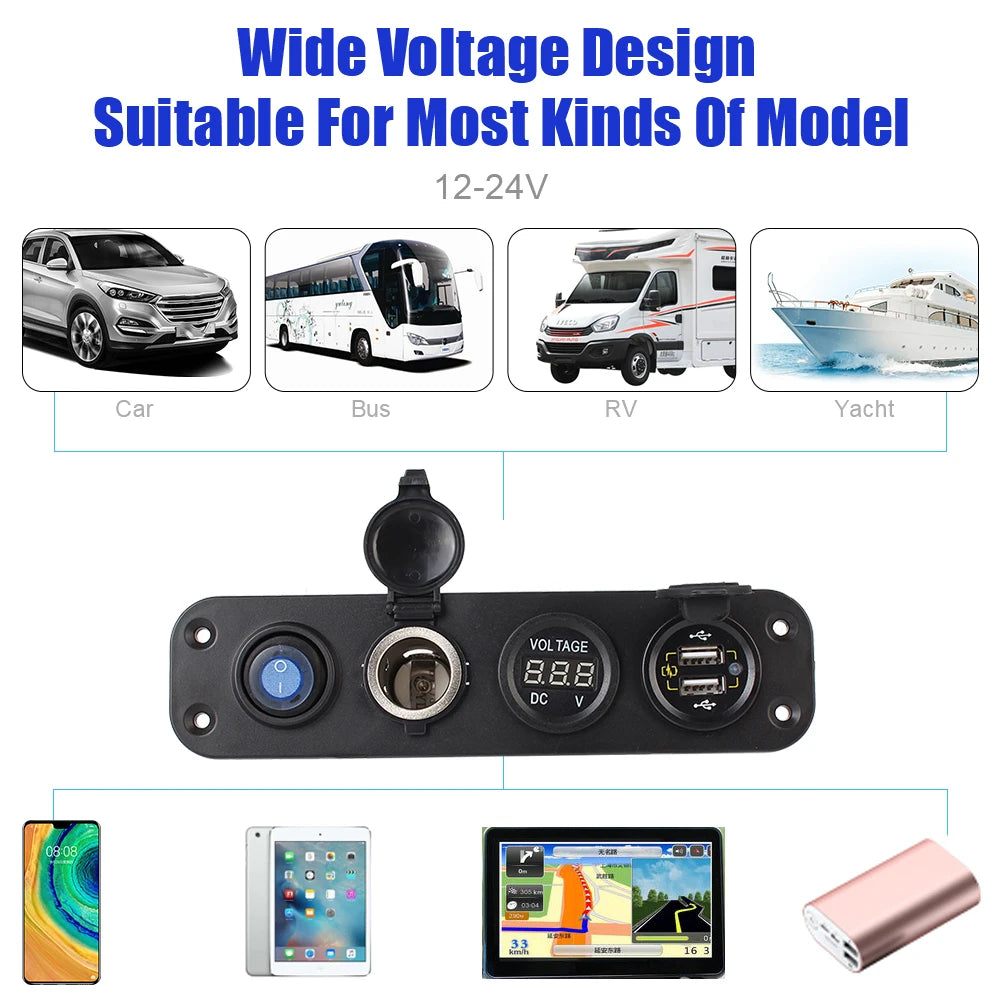 24V 12V Switch Panel 6 Buttons USB Chargers Car Light Toggle Truck Power Adapter Accessories For Boat Marine Trailer RV Caravan