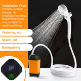 Outdoor Camping Shower IPX7 Waterproof Orange with Digital Display Portable Electric Shower Pump for Hiking Travel Pet Watering